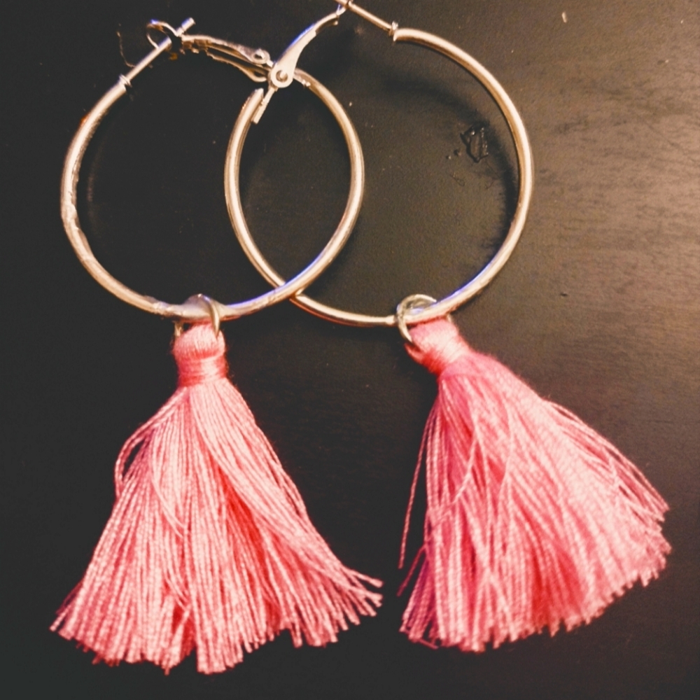 The Queenz Tassel Hoop and Various size Earrings various color tassels